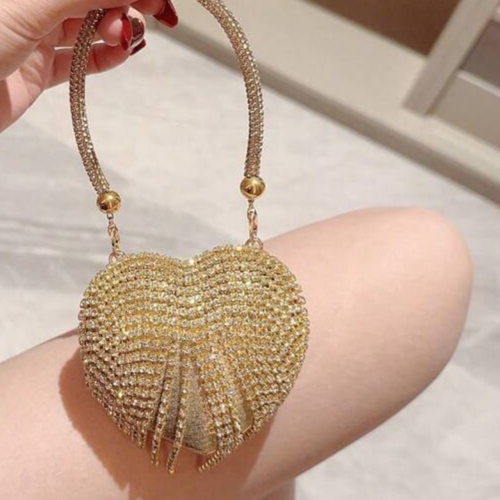 Silver Heart-Shaped Crystal Bag - Picture 9 of 9